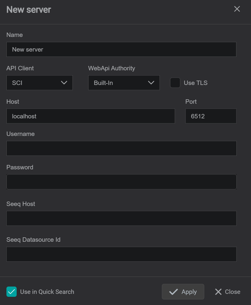 connection dialog