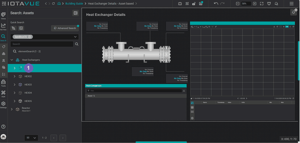Training the Value components — drag the HEX01 node onto each, pick the attribute in the dialog, Train and Add, then repeat until all overlays show HEX01 data