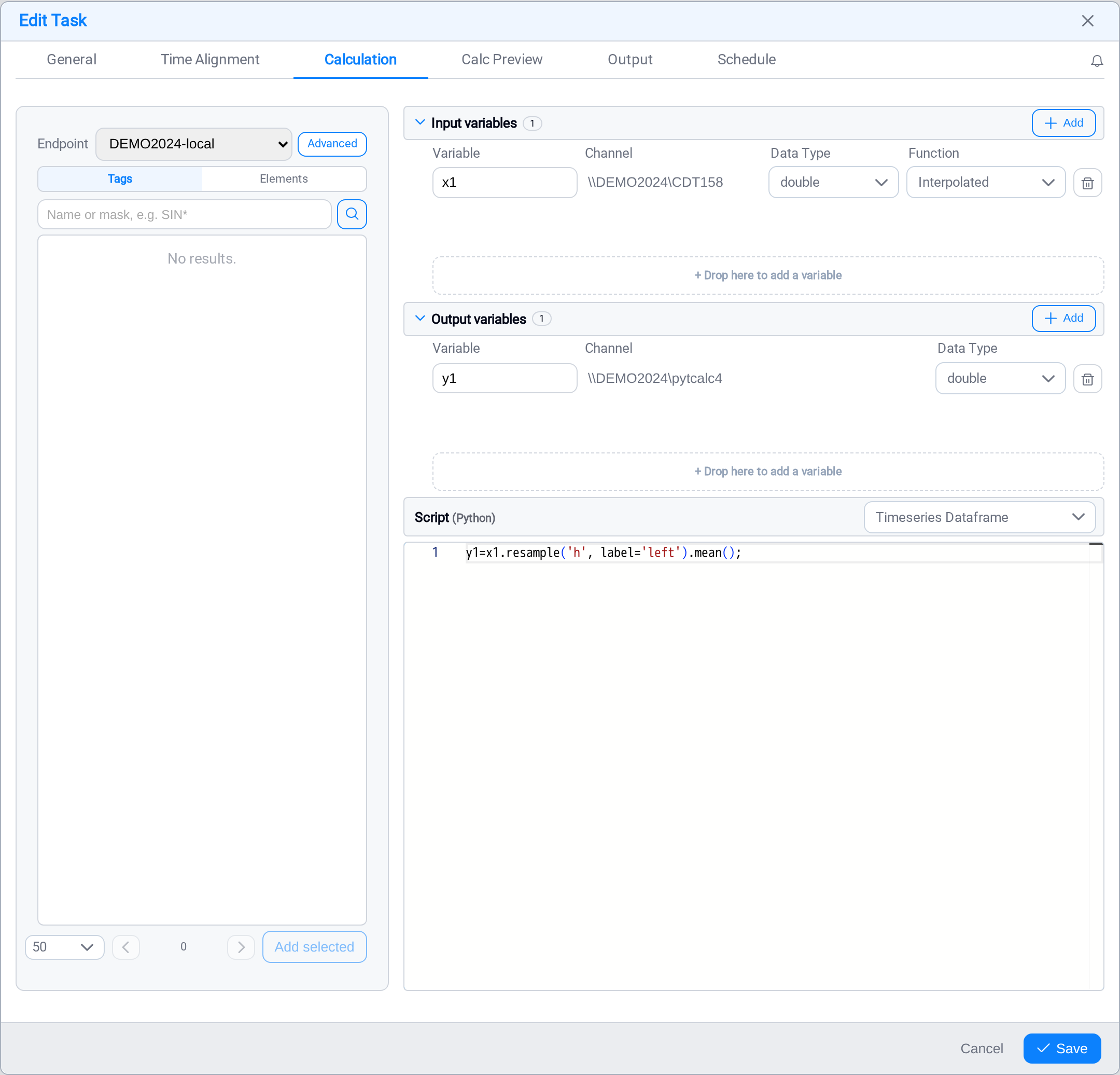 The calculation, in Timeseries Dataframe mode