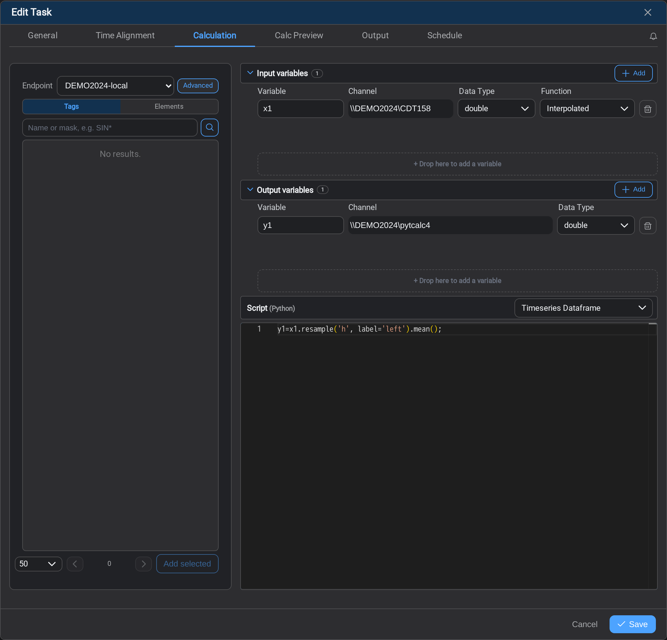The calculation, in Timeseries Dataframe mode