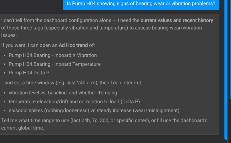 Asked to diagnose, the assistant says it cannot tell from the view alone and offers to open a trend