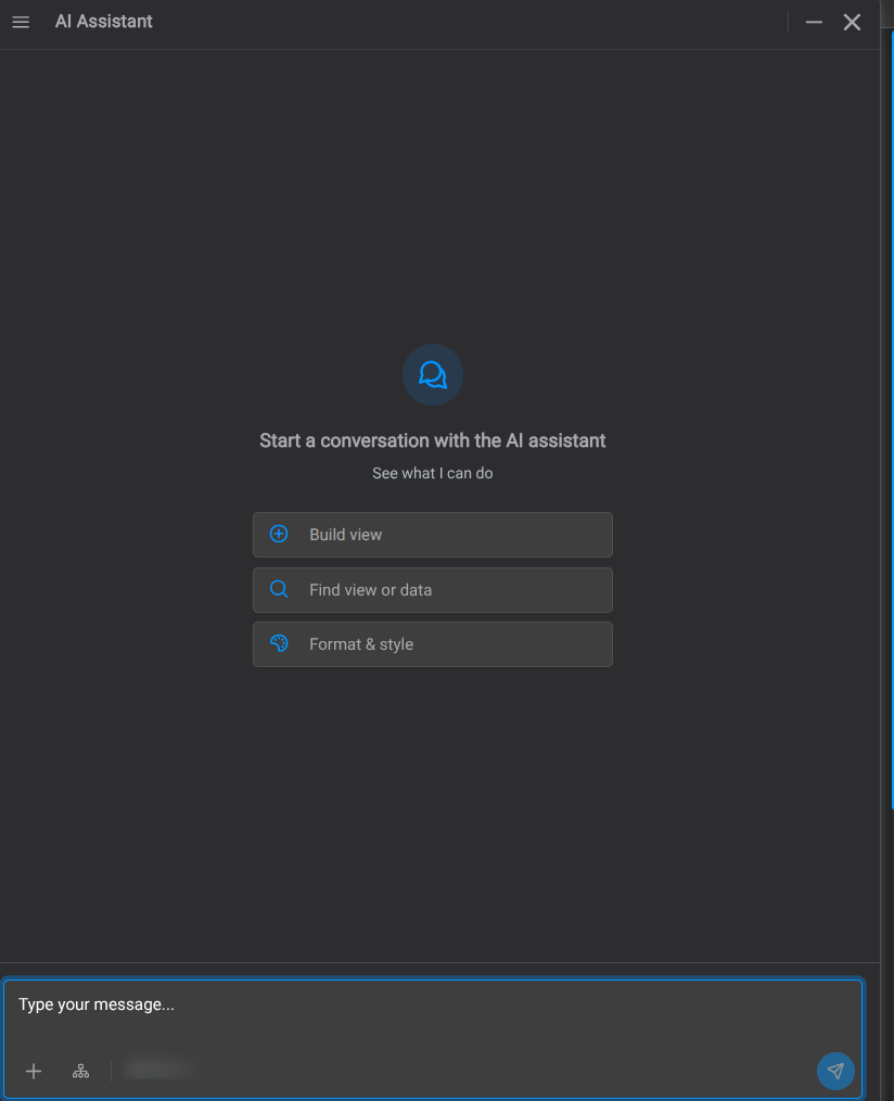 The AI Chat panel, with the three starting points and the message box
