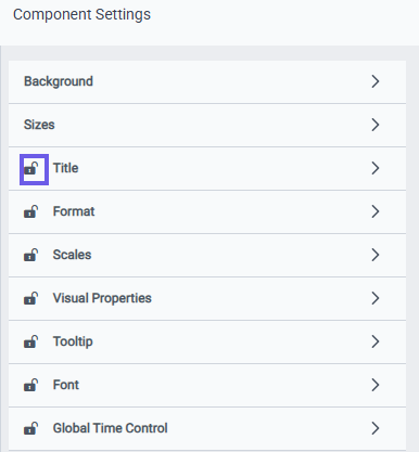Component Settings list in the style editor, with the lock toggle on a settings group highlighted
