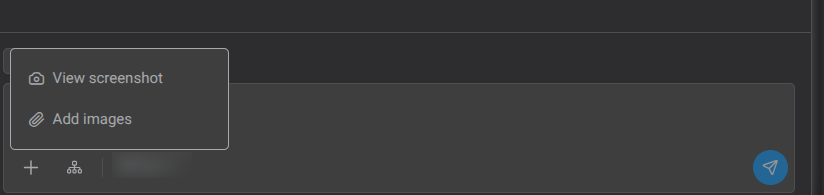 The View context chip above the message box, with the attach menu open