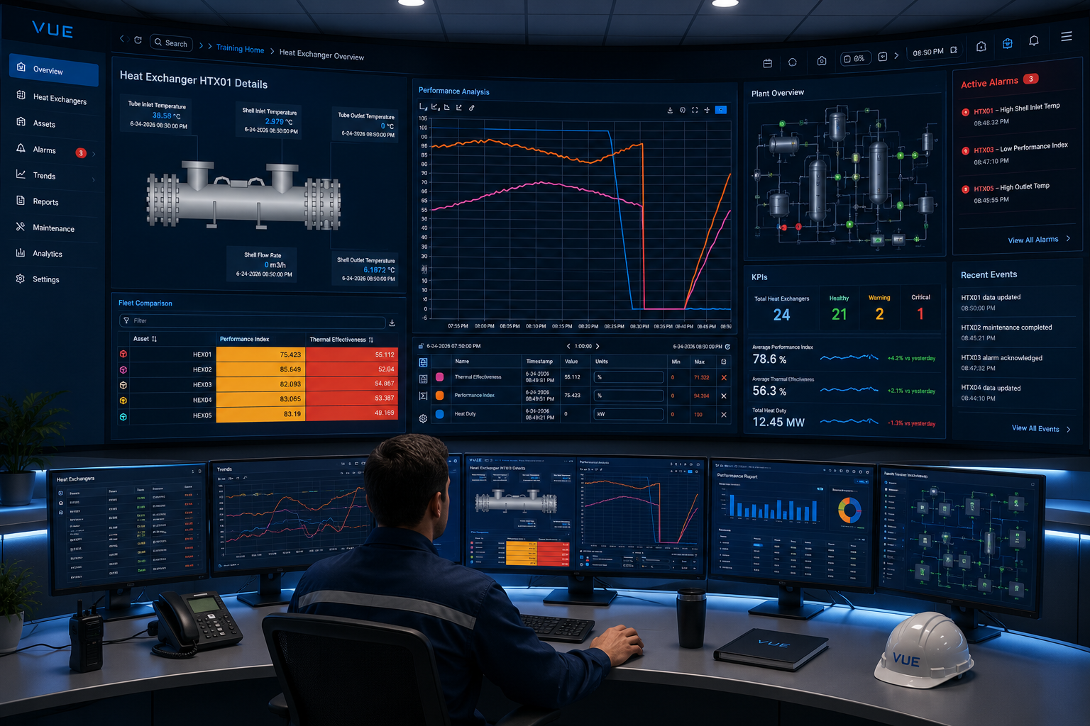 IOTA Vue on a control-room wall display and operator console