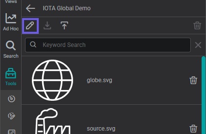 The edit (pen) icon at the top of the library view
