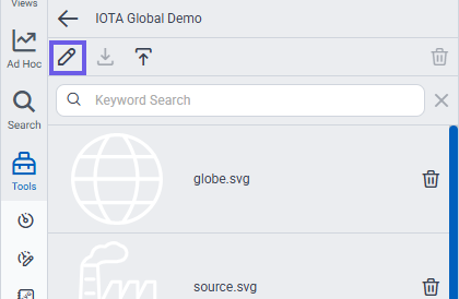 The edit (pen) icon at the top of the library view