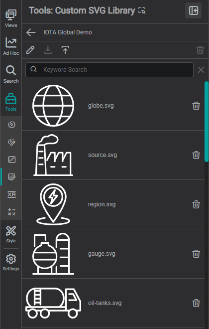 A custom SVG library populated with uploaded icons