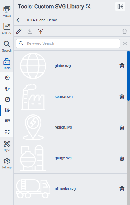A custom SVG library populated with uploaded icons