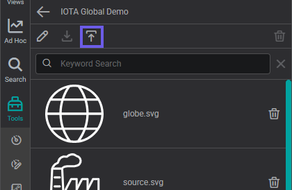 The upload icon in the library toolbar