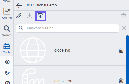 The upload icon in the library toolbar