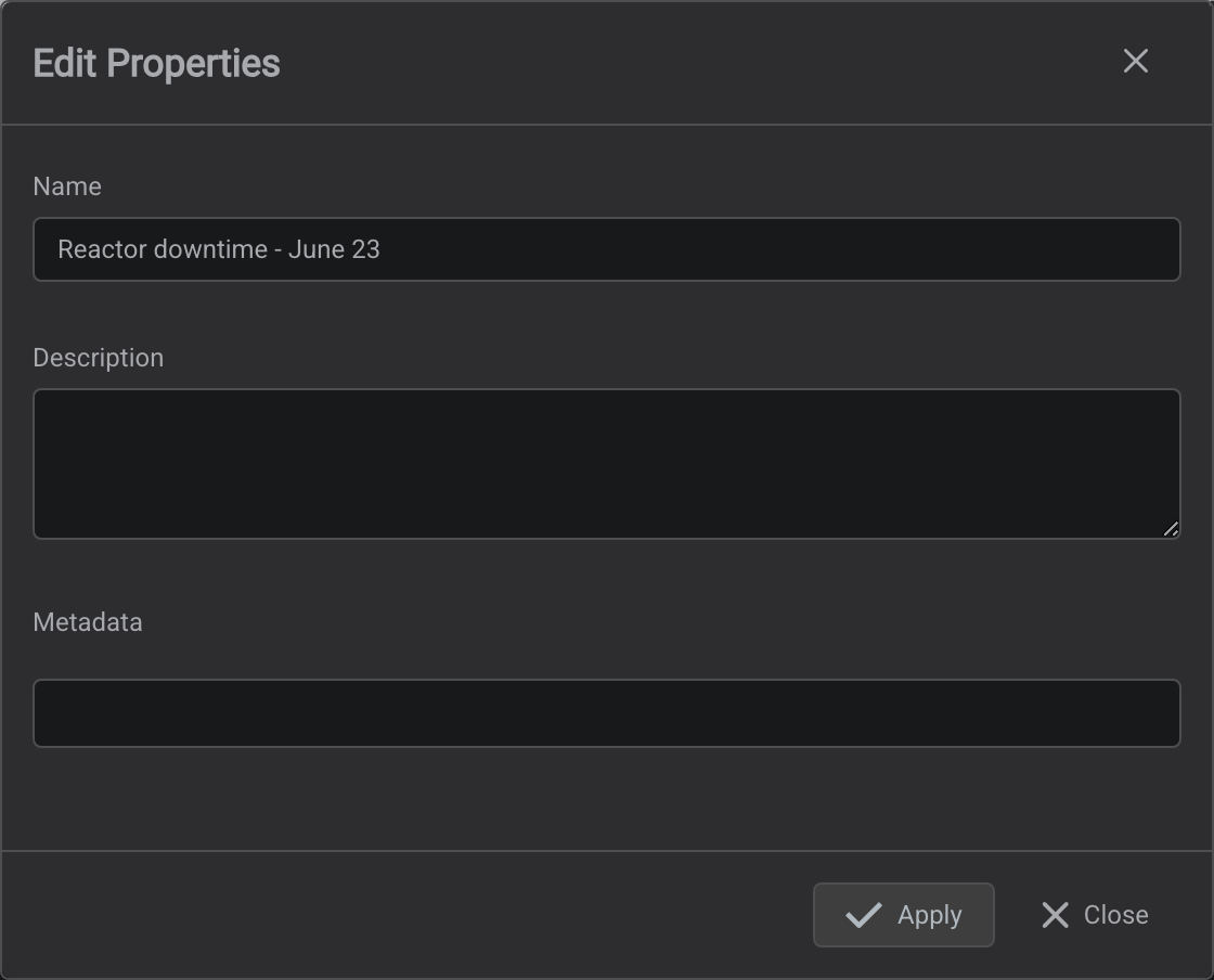 The Edit Properties dialog for a saved trend