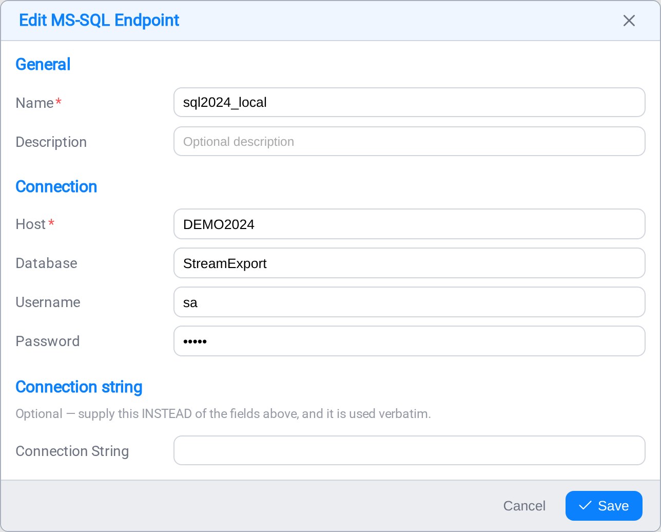 Configuring a Microsoft SQL Server endpoint