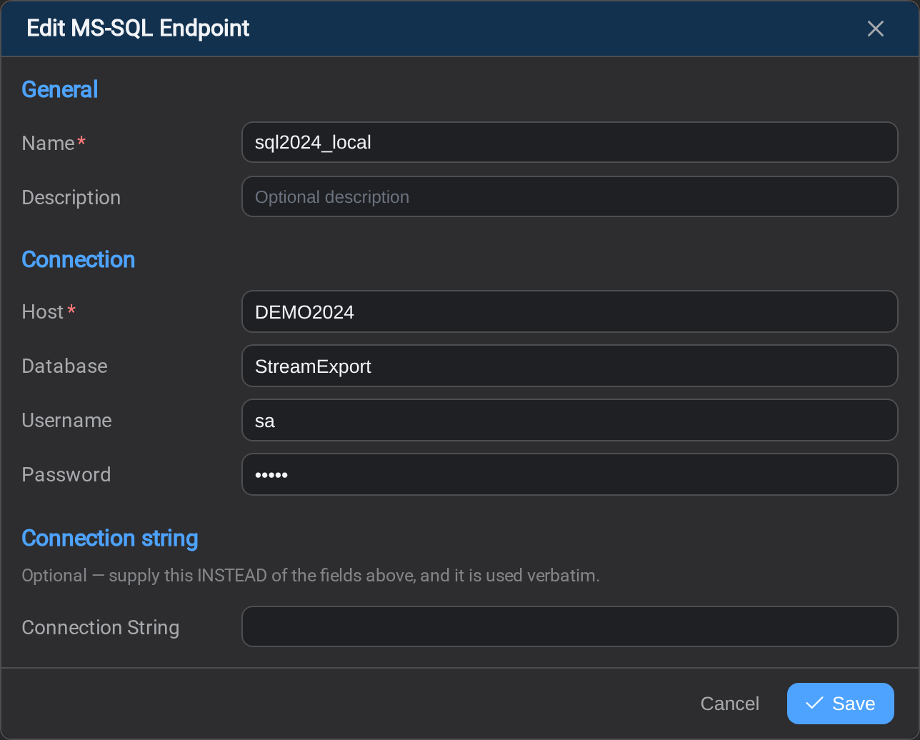 Configuring a Microsoft SQL Server endpoint