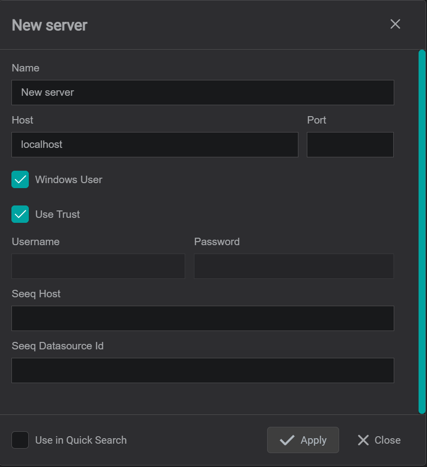 connection dialog