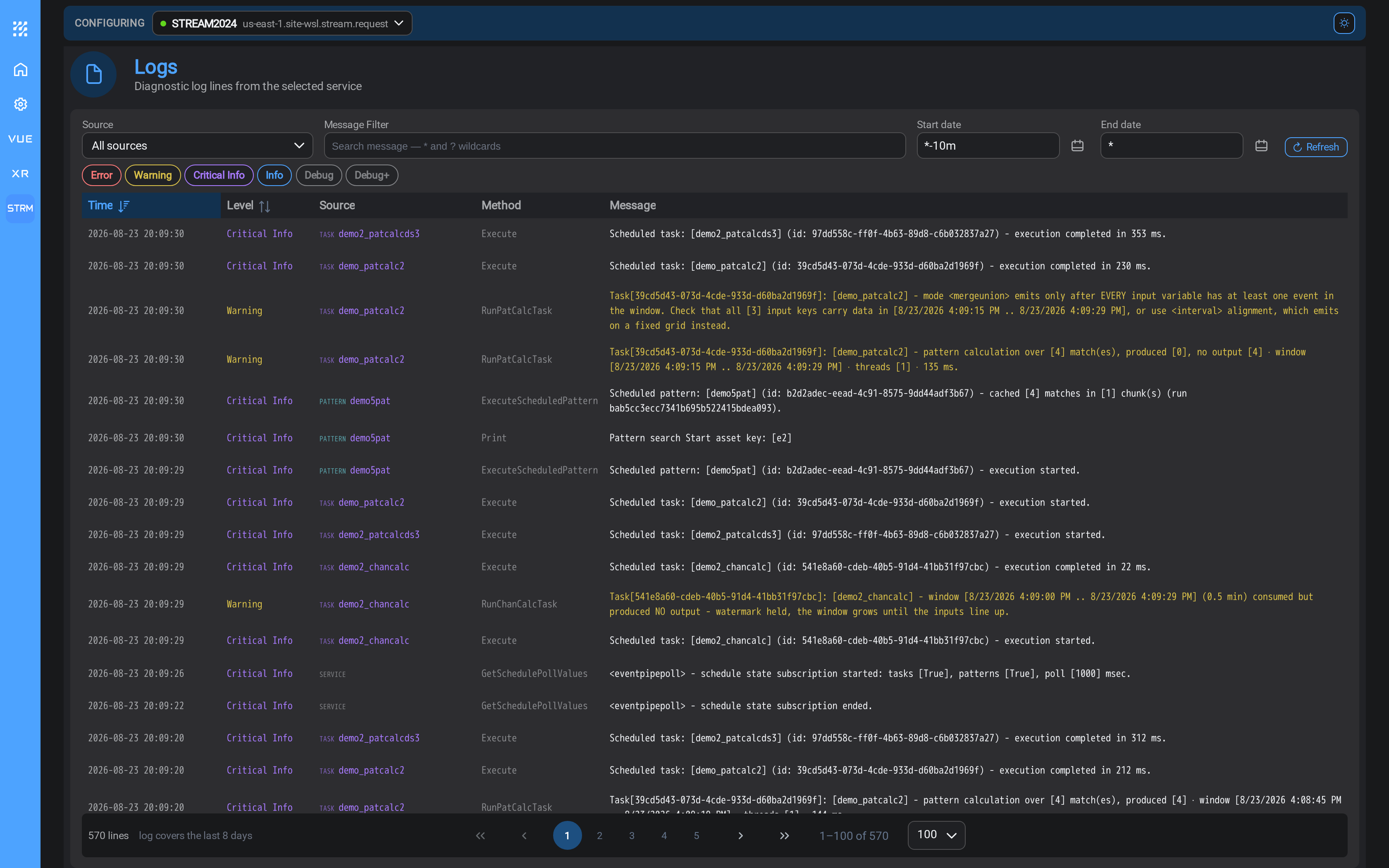 The Logs page