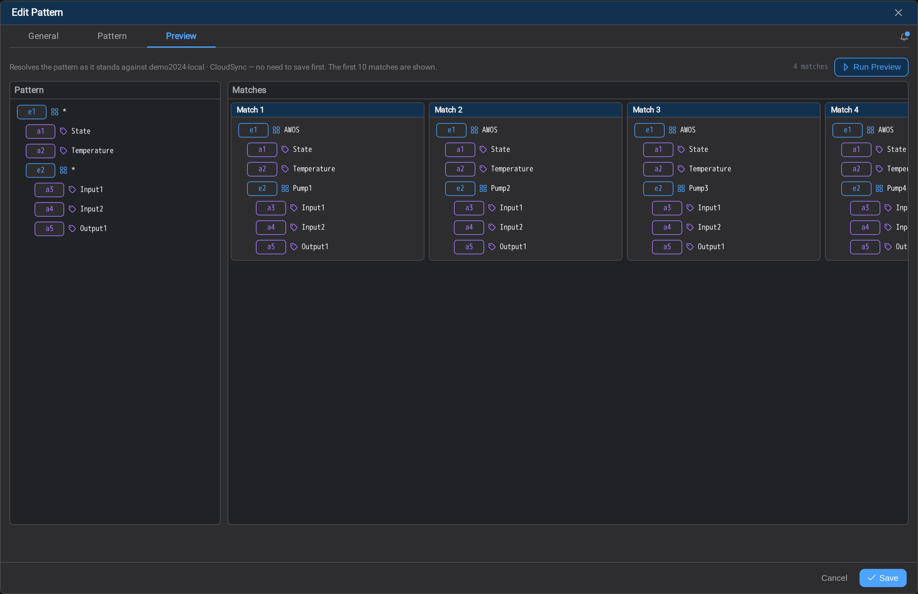 The pattern preview, showing what matched