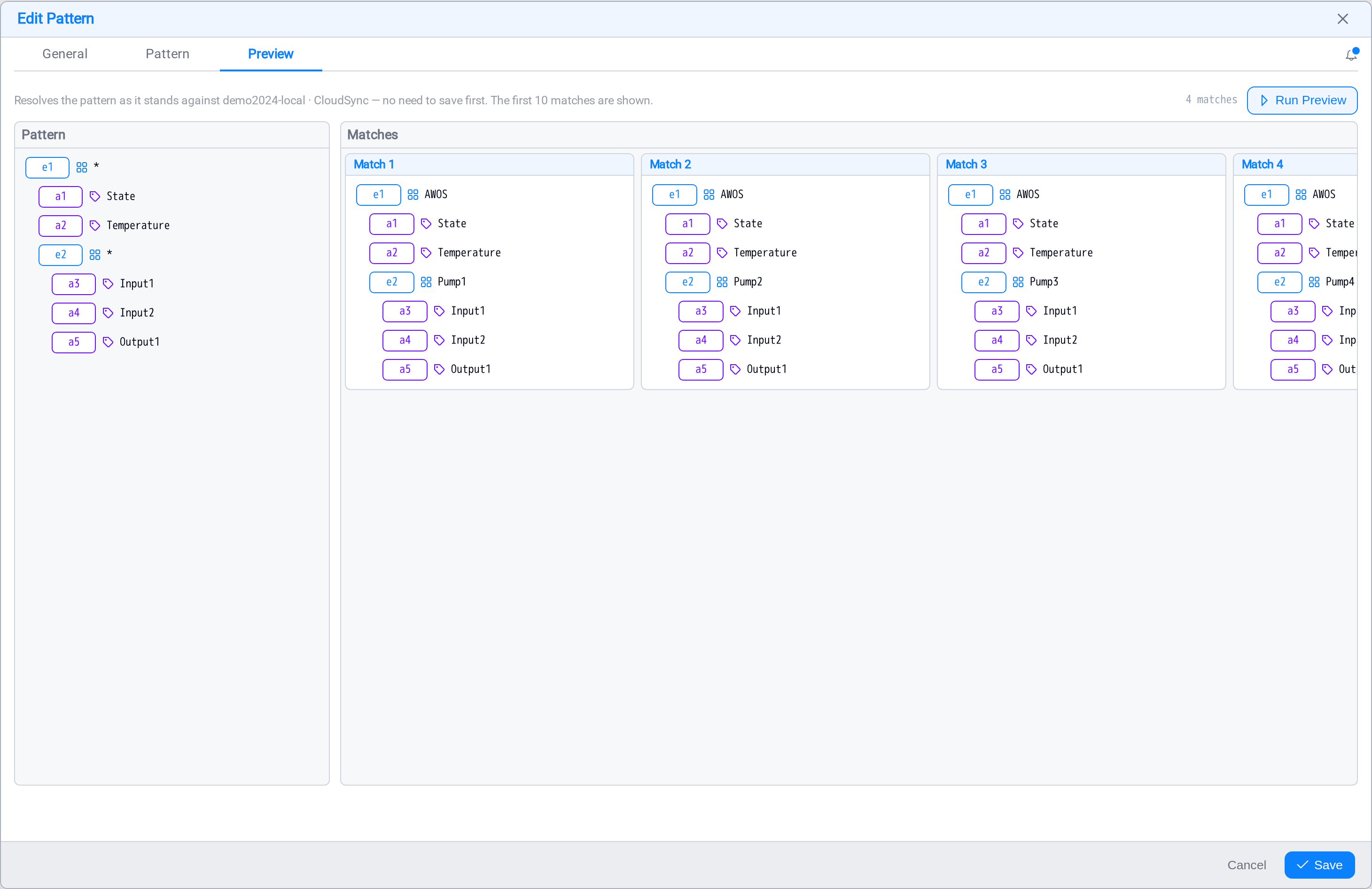 The pattern preview, showing what matched