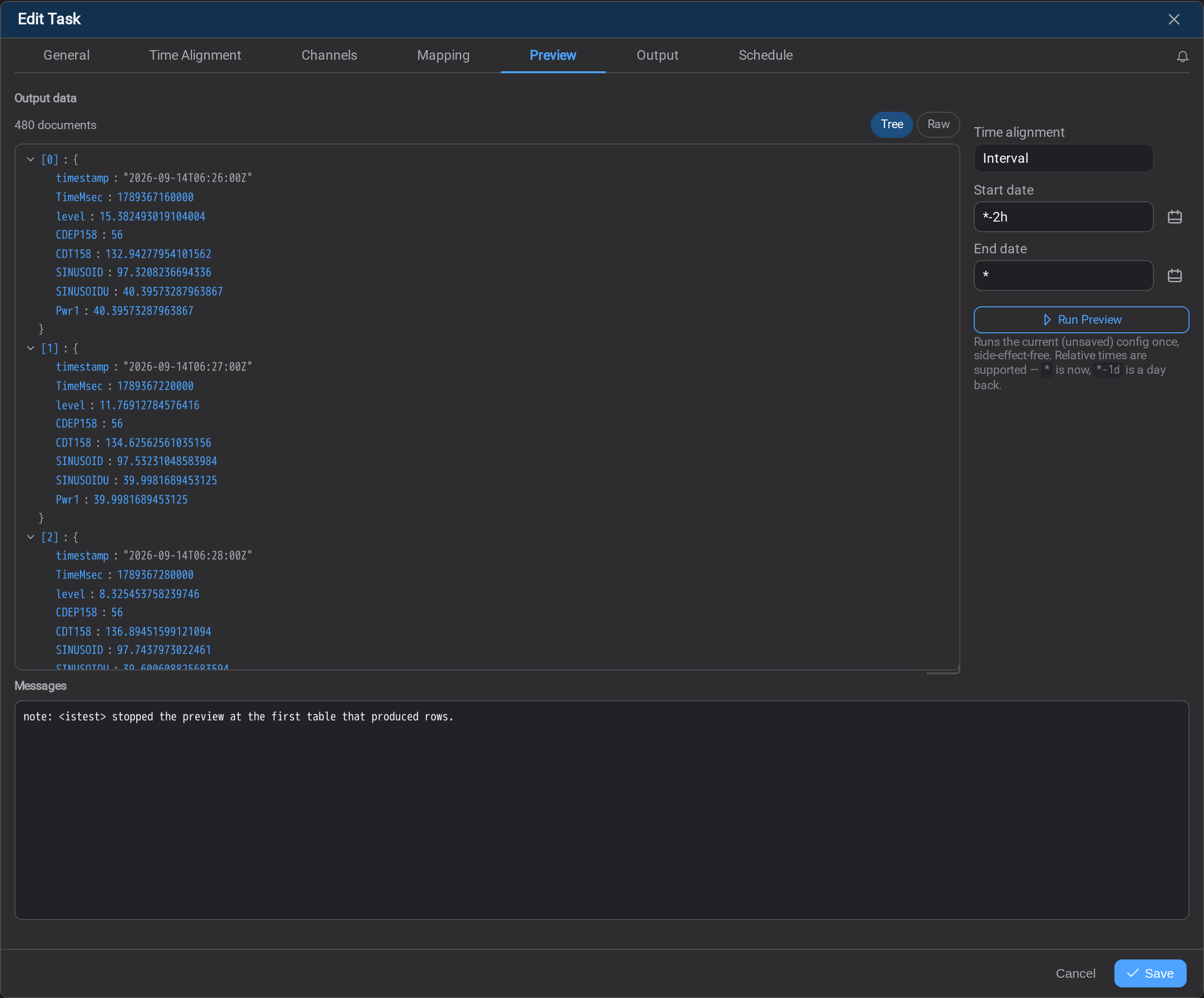 The Preview tab for a JSON mapping