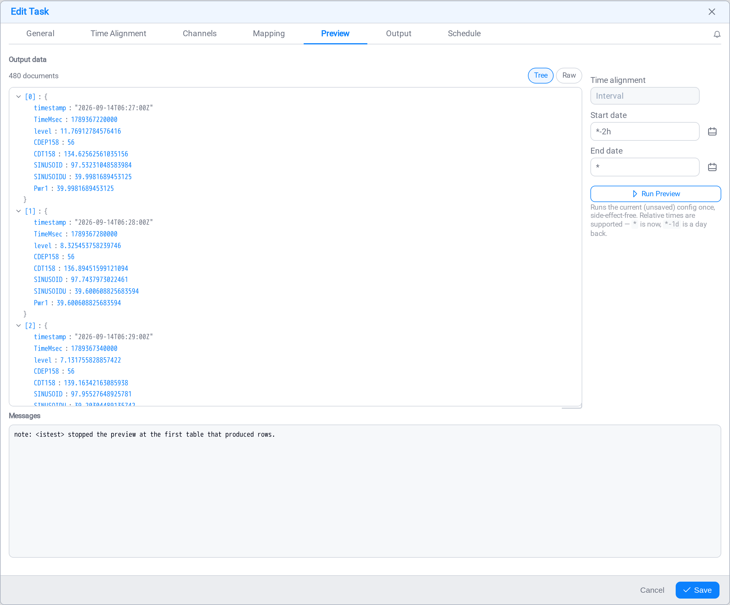 The Preview tab for a JSON mapping