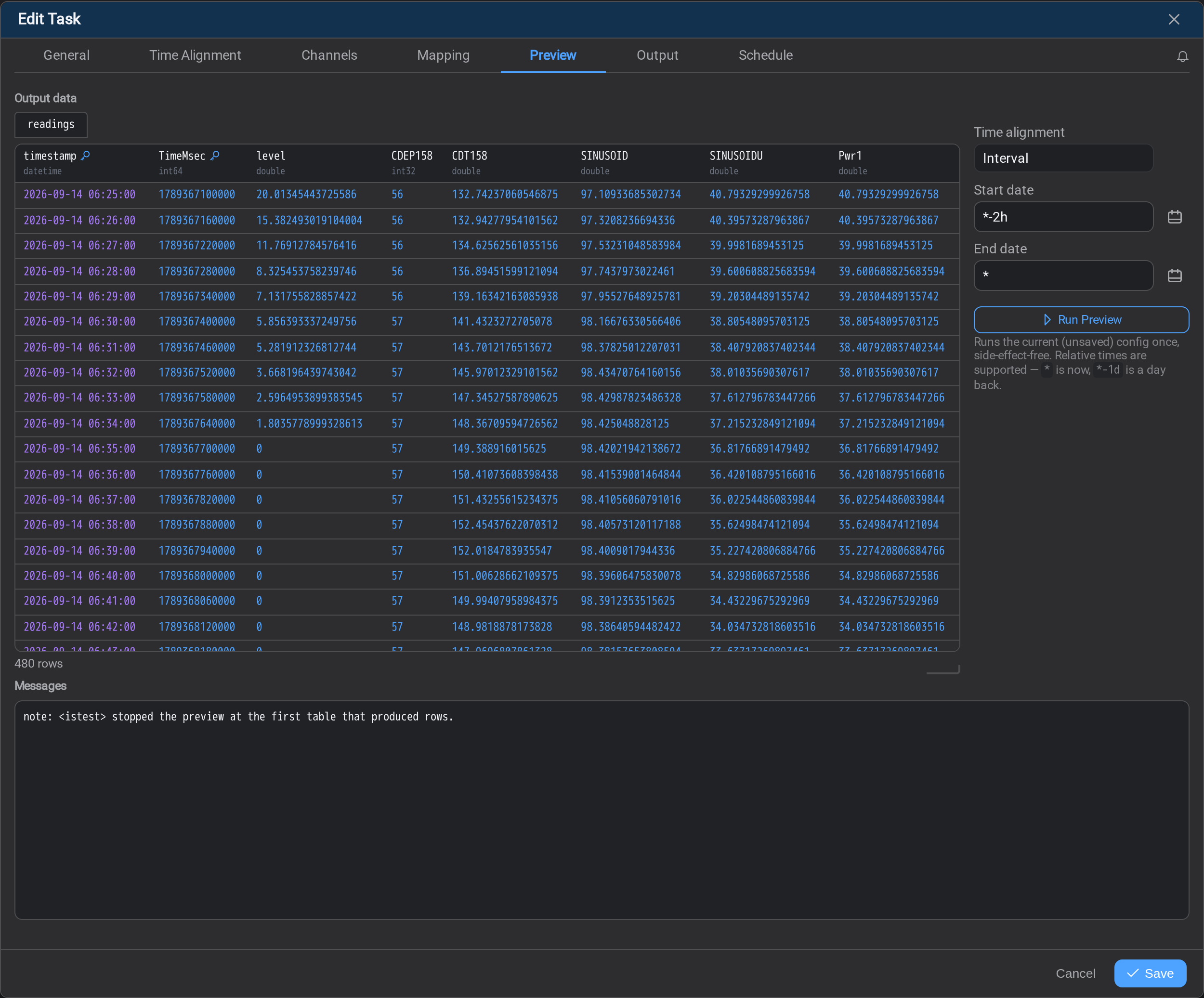 The Preview tab for a table mapping