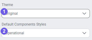 User Profile dialog with Theme and Default Component Style dropdowns numbered