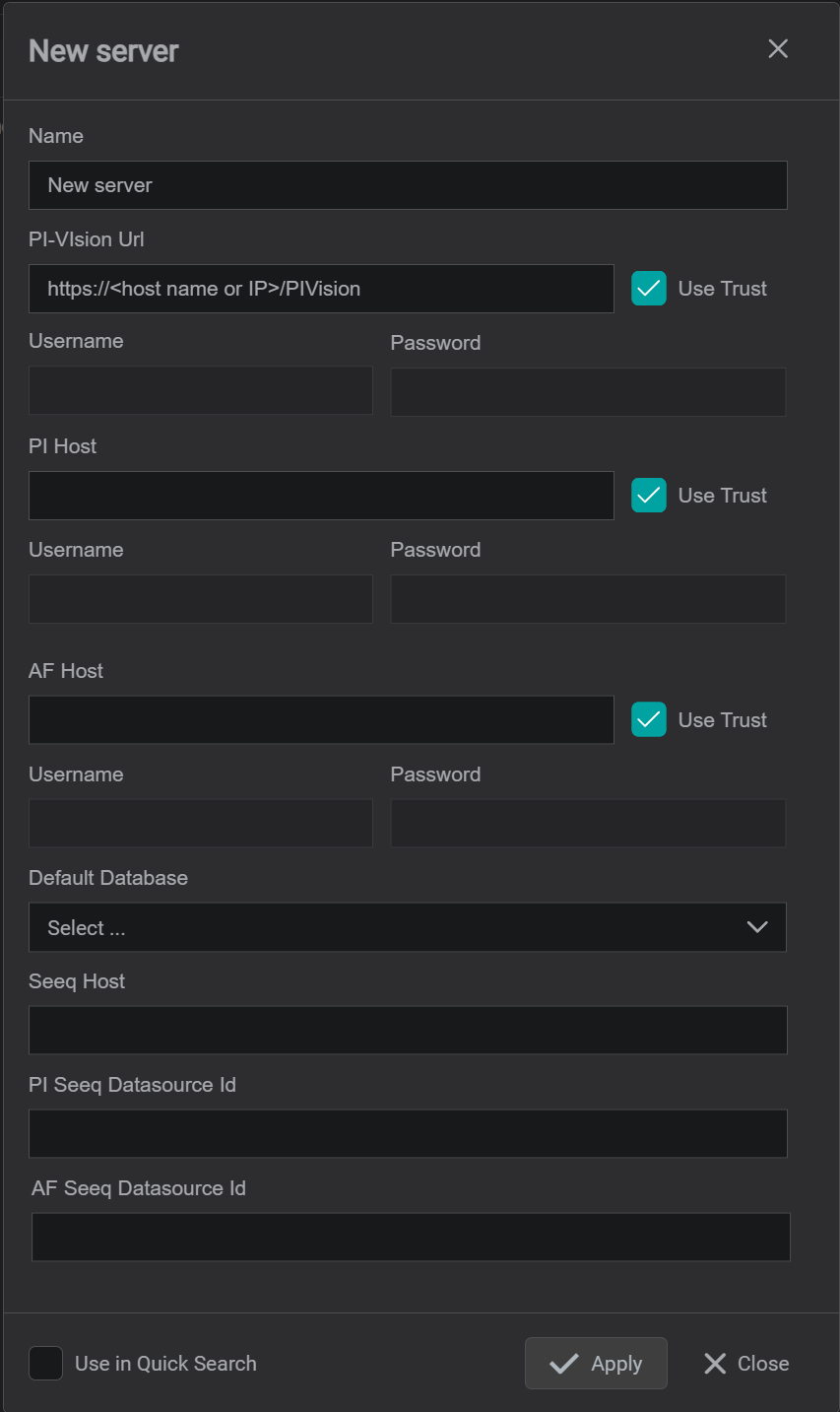 pivision connection instance dialog