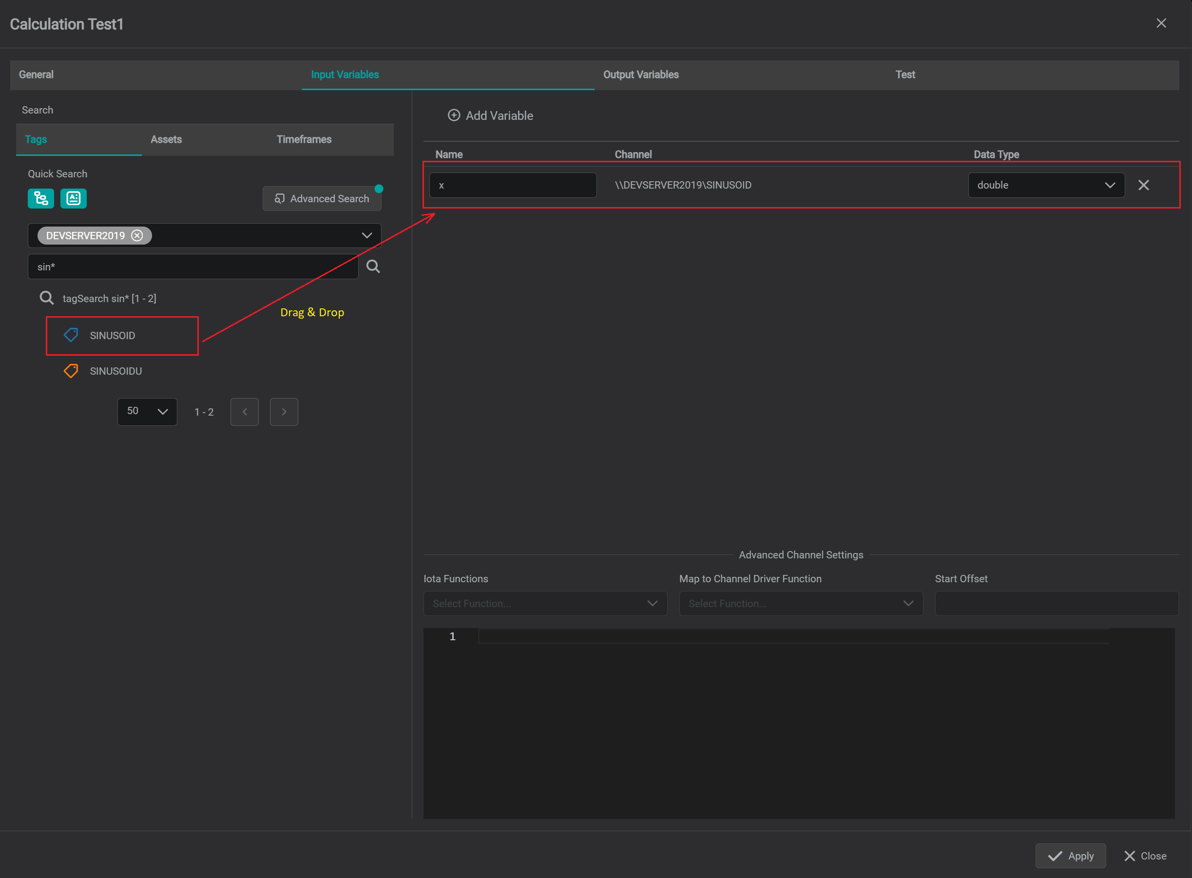 input variables tab