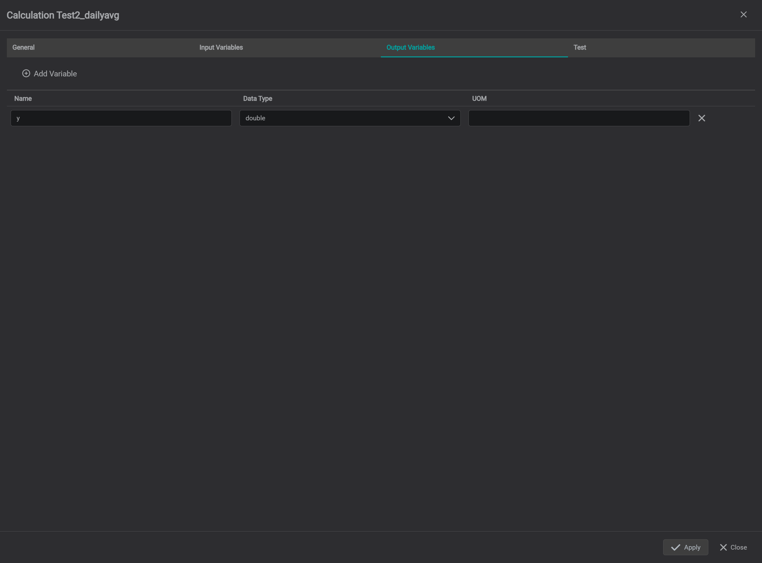 example 1 - output variables tab