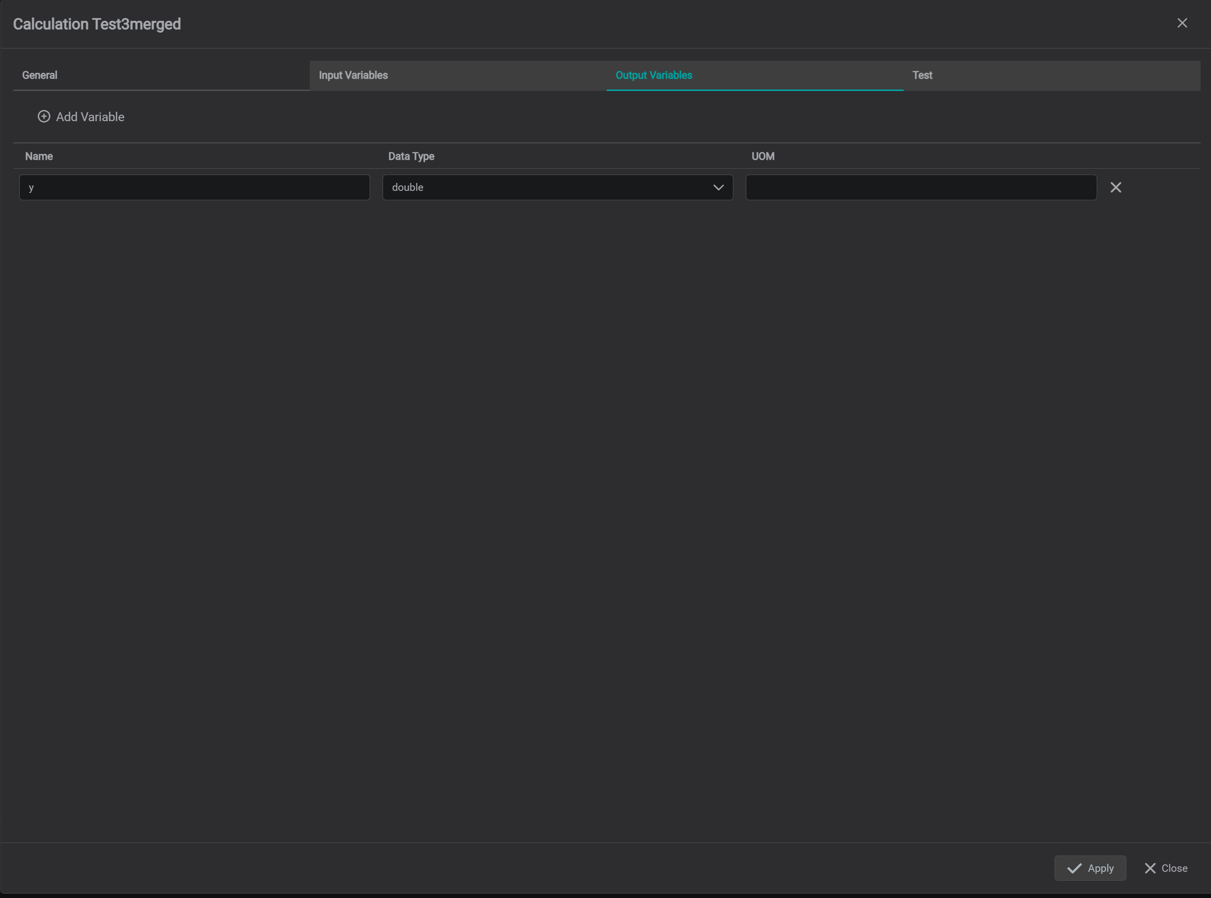 example 2 - output variables tab