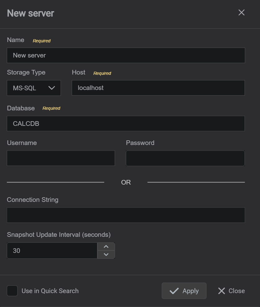 connection dialog