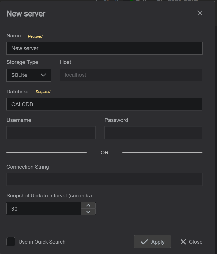 connection dialog