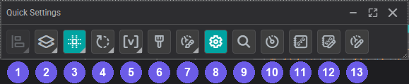 Quick Settings toolbar panel with each option numbered