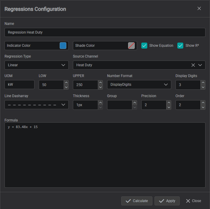The Regression Configuration dialog