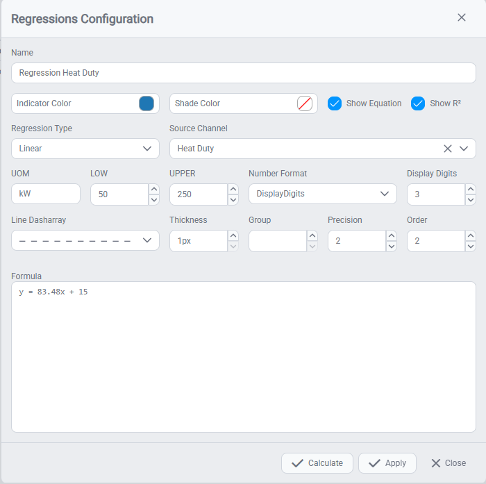 The Regression Configuration dialog