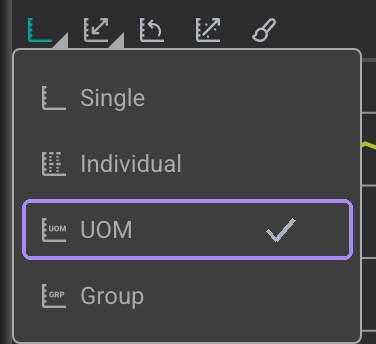 Scale selector dropdown with UOM highlighted
