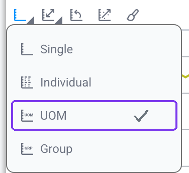Scale selector dropdown with UOM highlighted