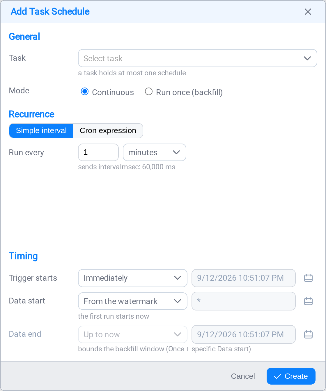 The schedule builder, with its plain-words summary