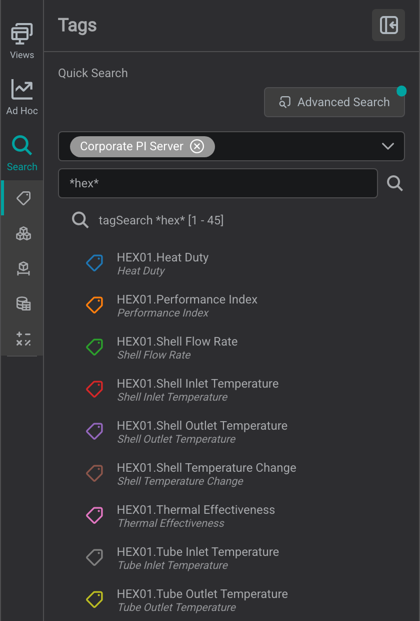 The Search tab in the side panel with results