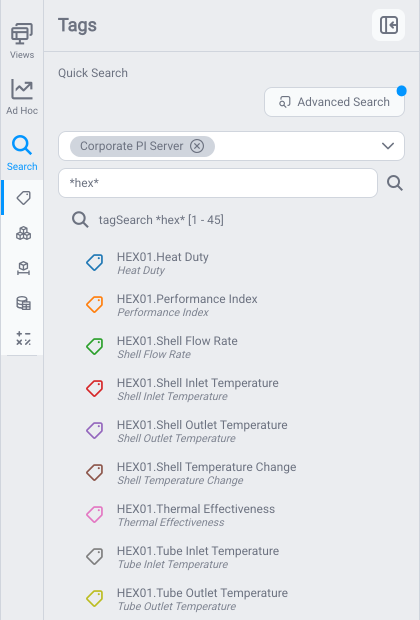The Search tab in the side panel with results