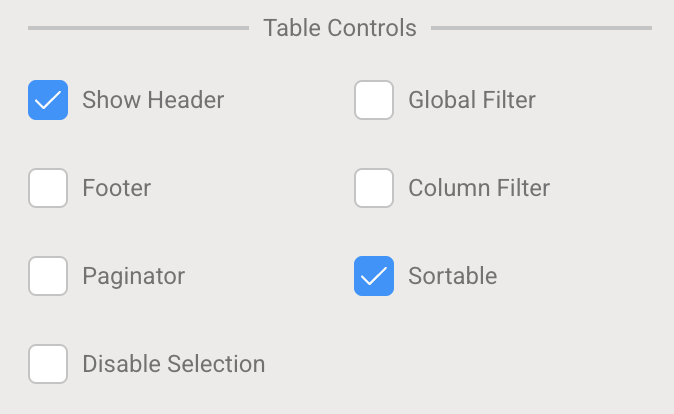 Table Controls