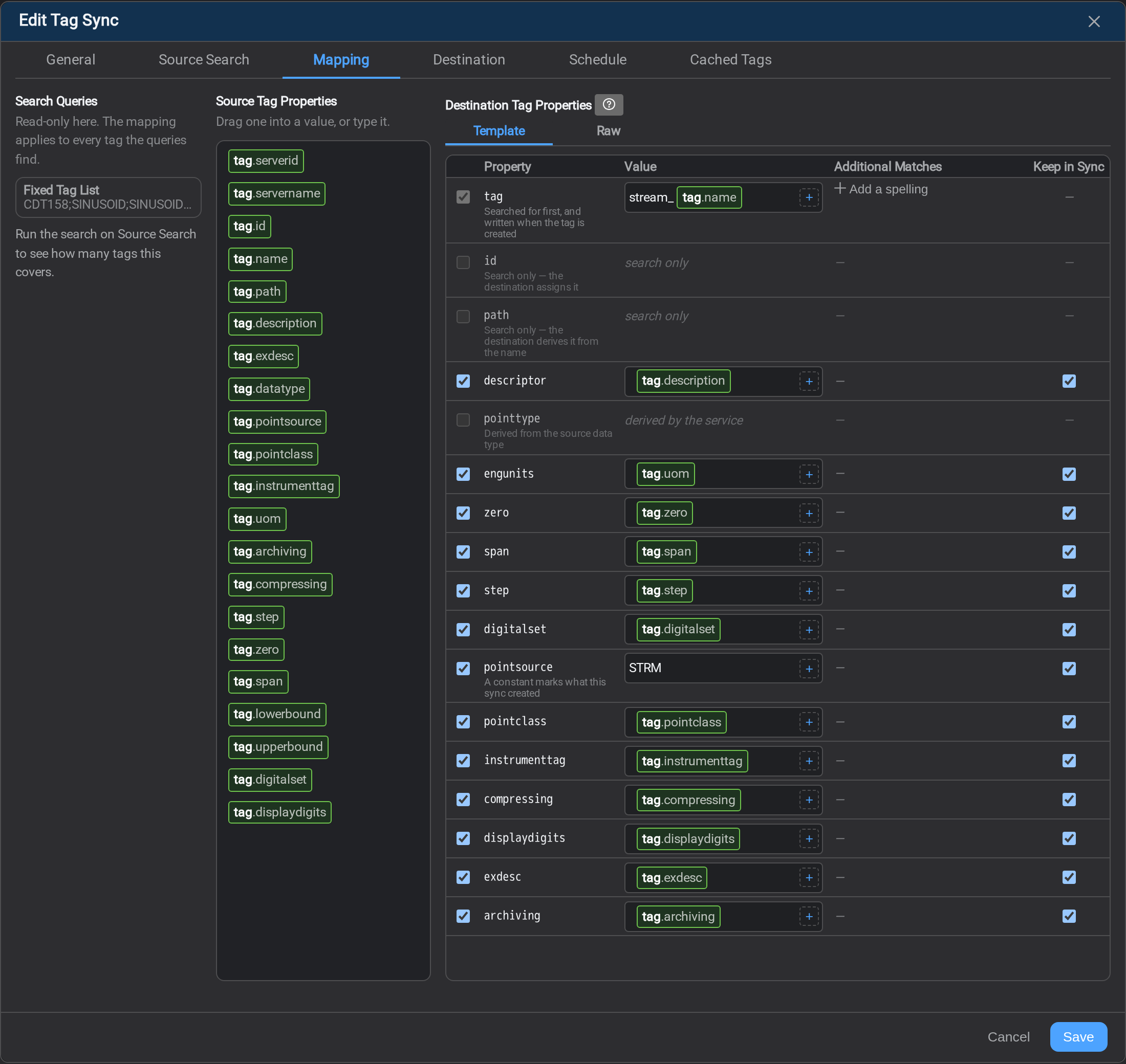 The Mapping tab, with the key, the values and Keep in Sync