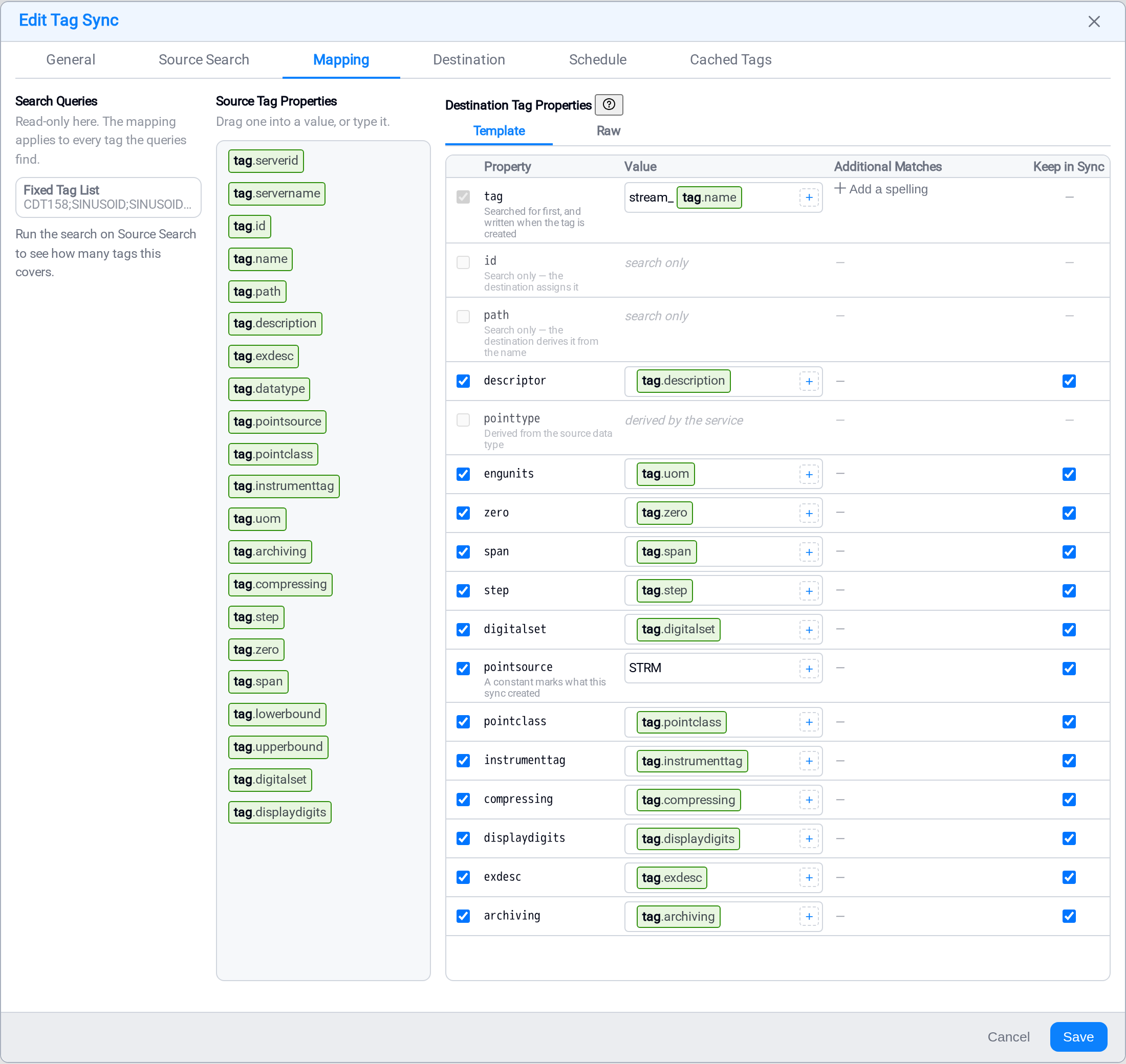 The Mapping tab, with the key, the values and Keep in Sync