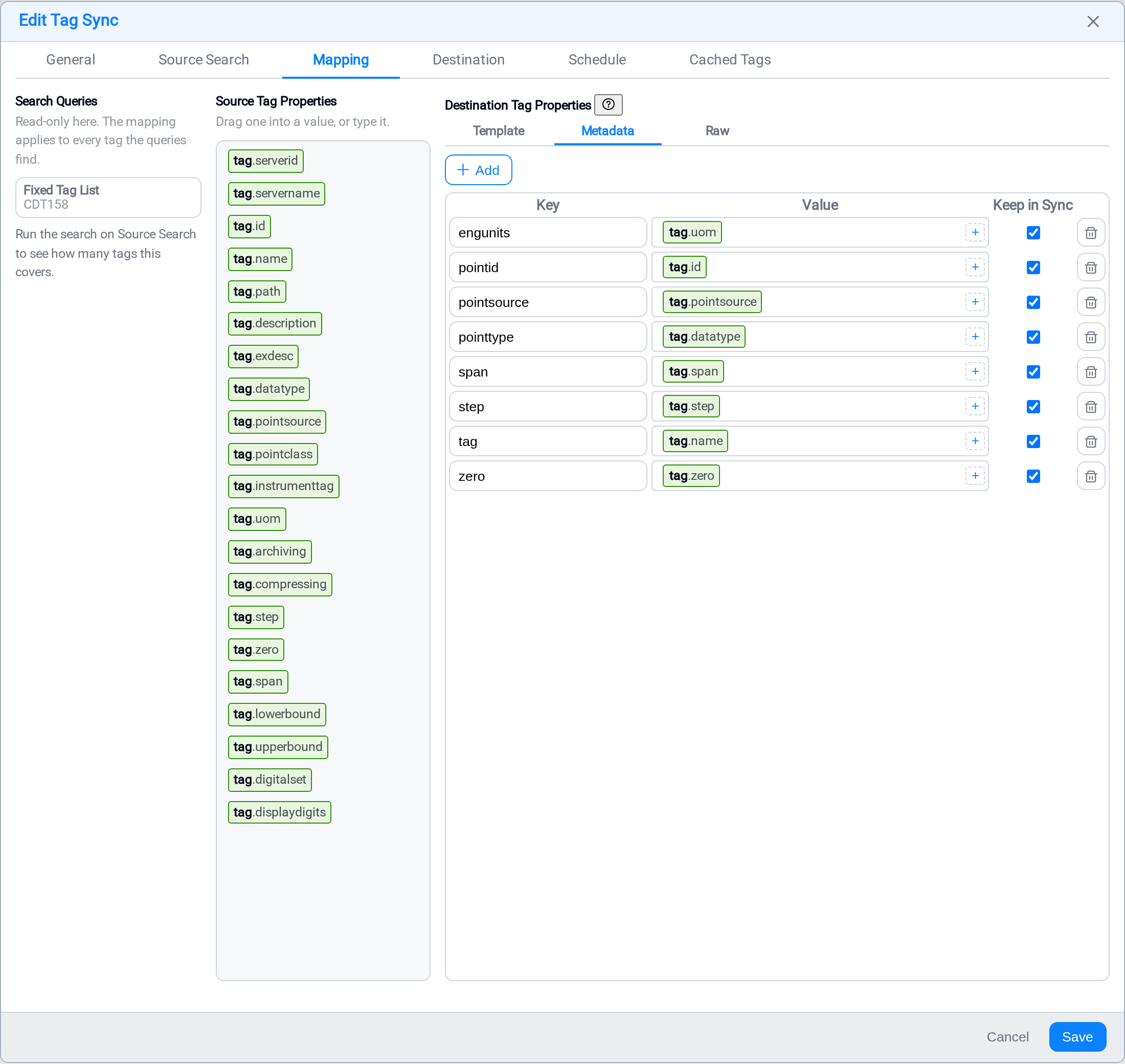 The Metadata view of a CDS mapping