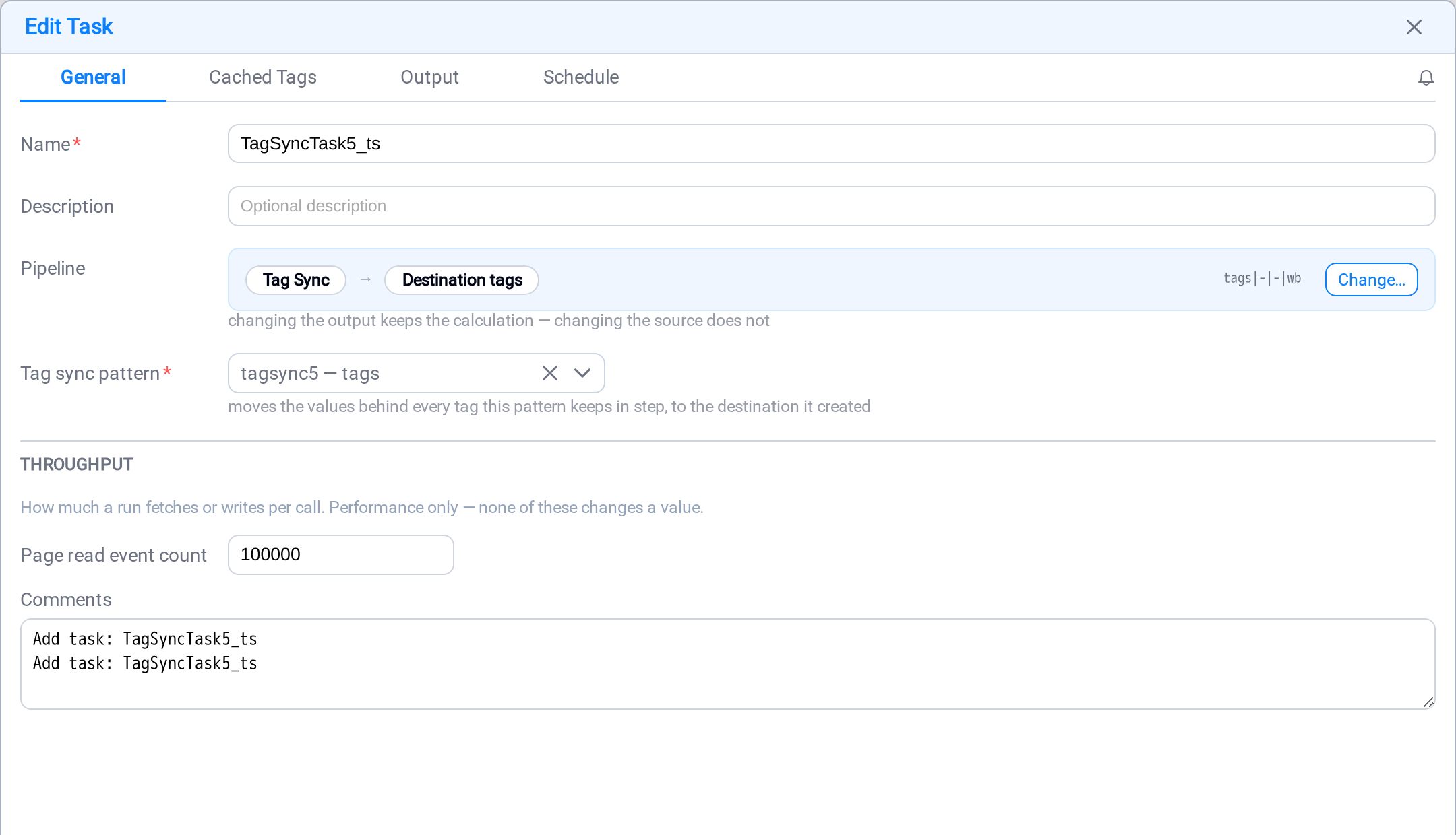 The General tab of a tag sync task