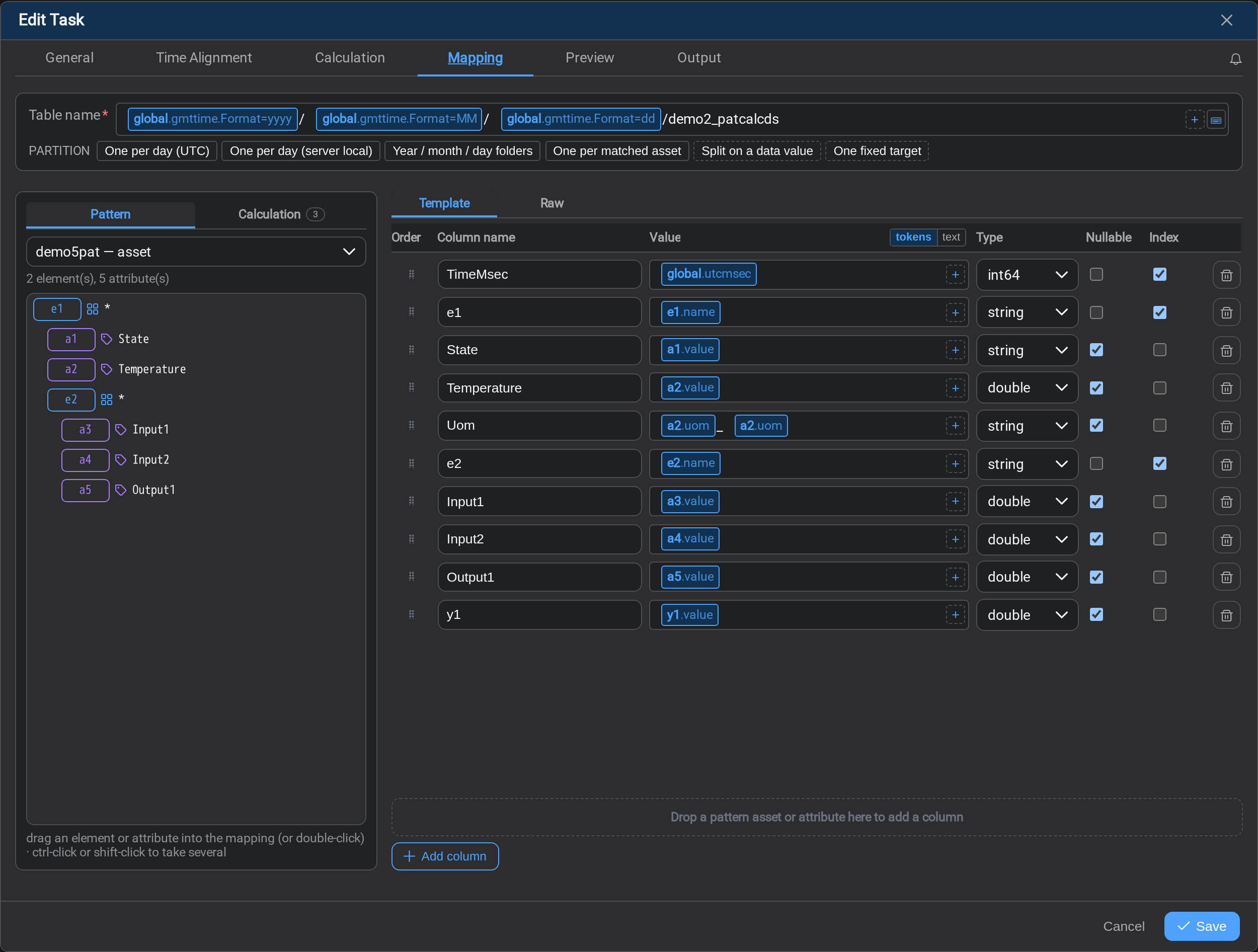 The Mapping tab: the columns of the CSV