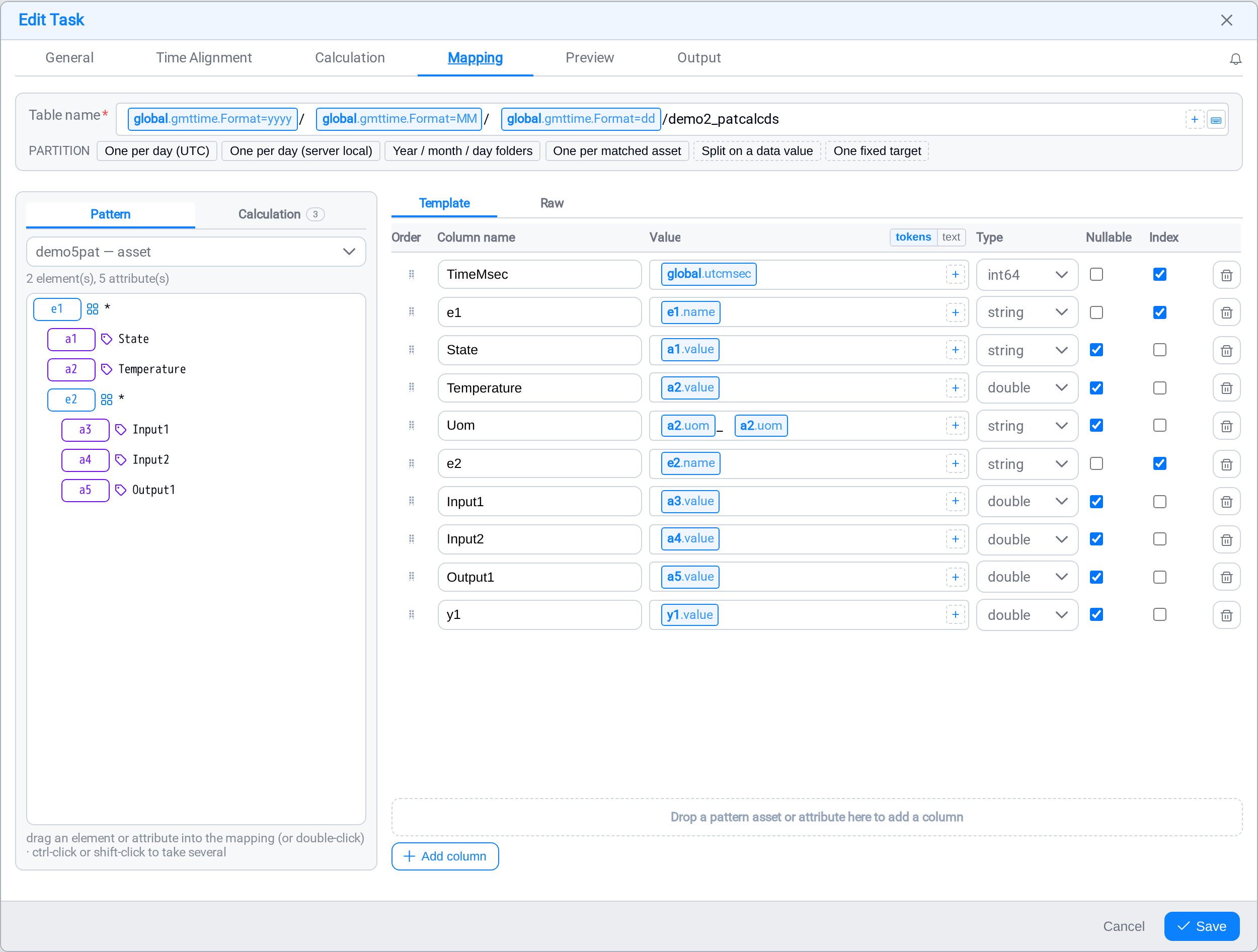 The Mapping tab: the columns of the CSV
