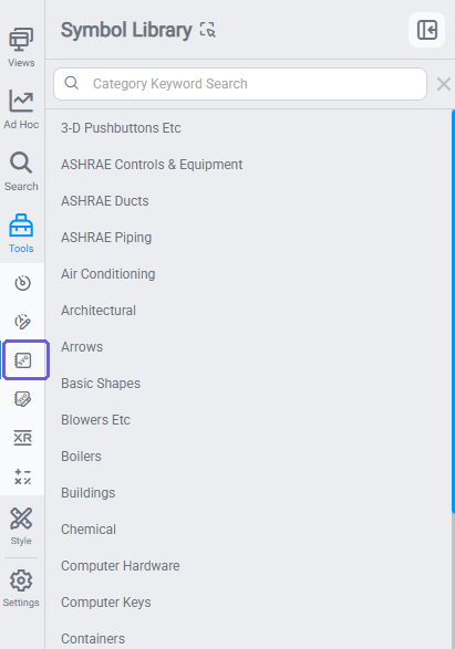 Symbol Library panel showing the searchable category list