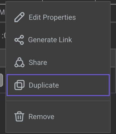 The Duplicate option in a saved trend's right-click menu