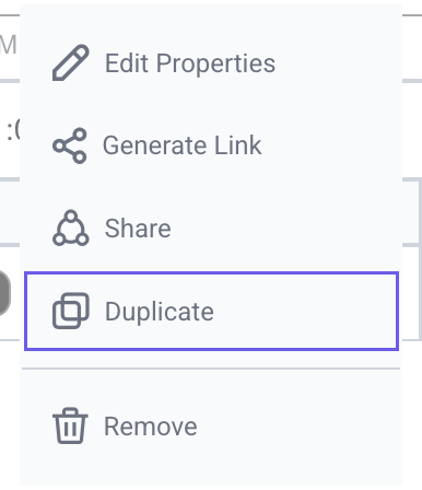 The Duplicate option in a saved trend's right-click menu